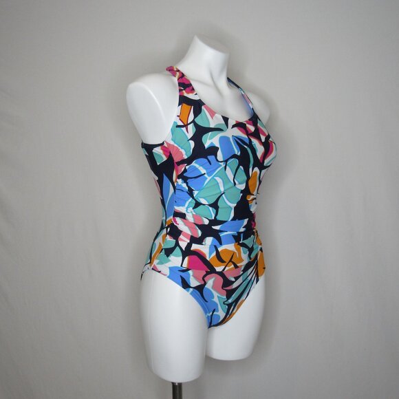 Nautica Slimming Ruched Side One Piece Floral Print Swimsuit Women's S Small - Picture 4 of 7
